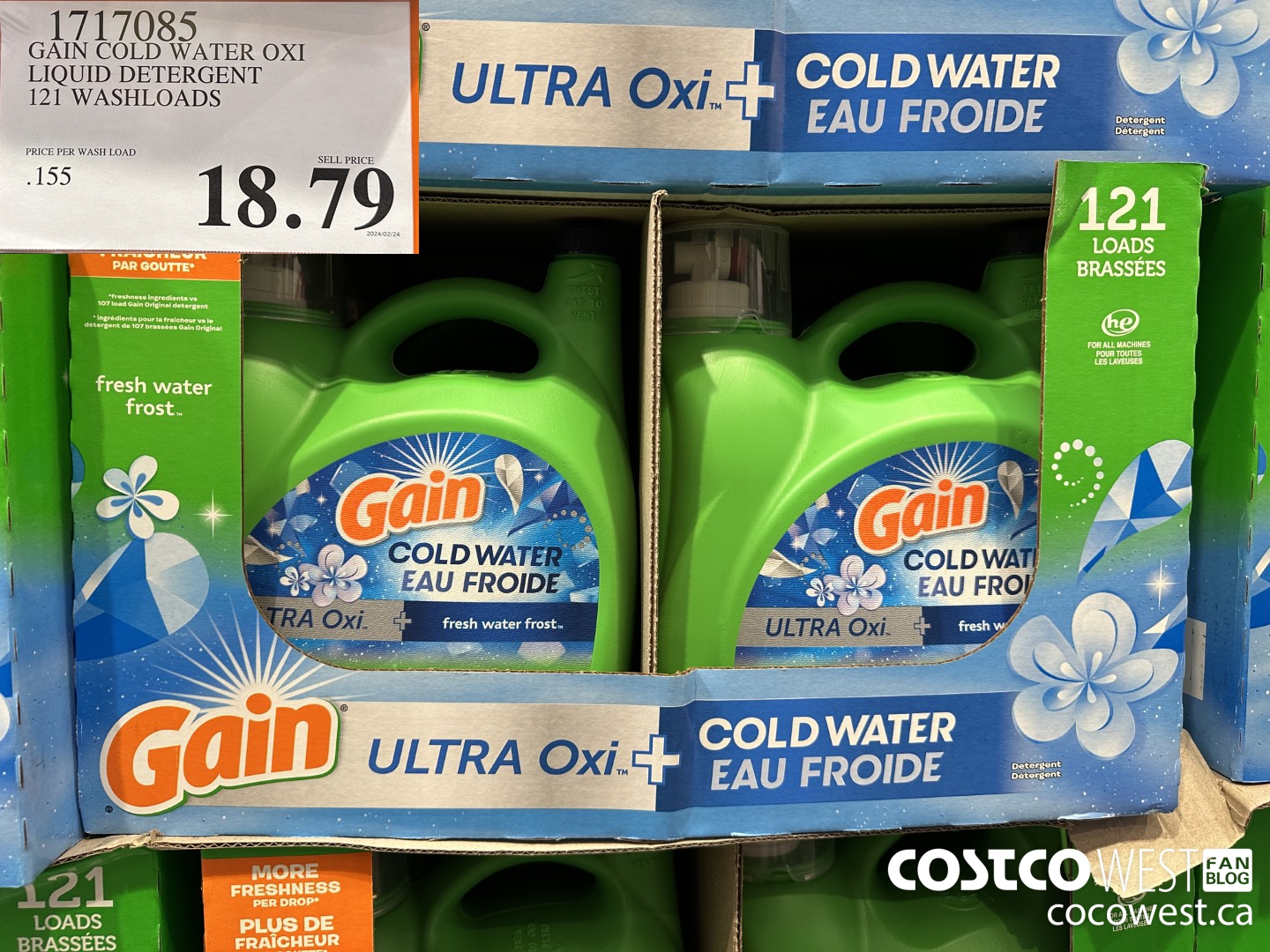 1717085 GAIN COLD WATER OXI LIQUID DETERGENT 121 WASHLOADS $18.79