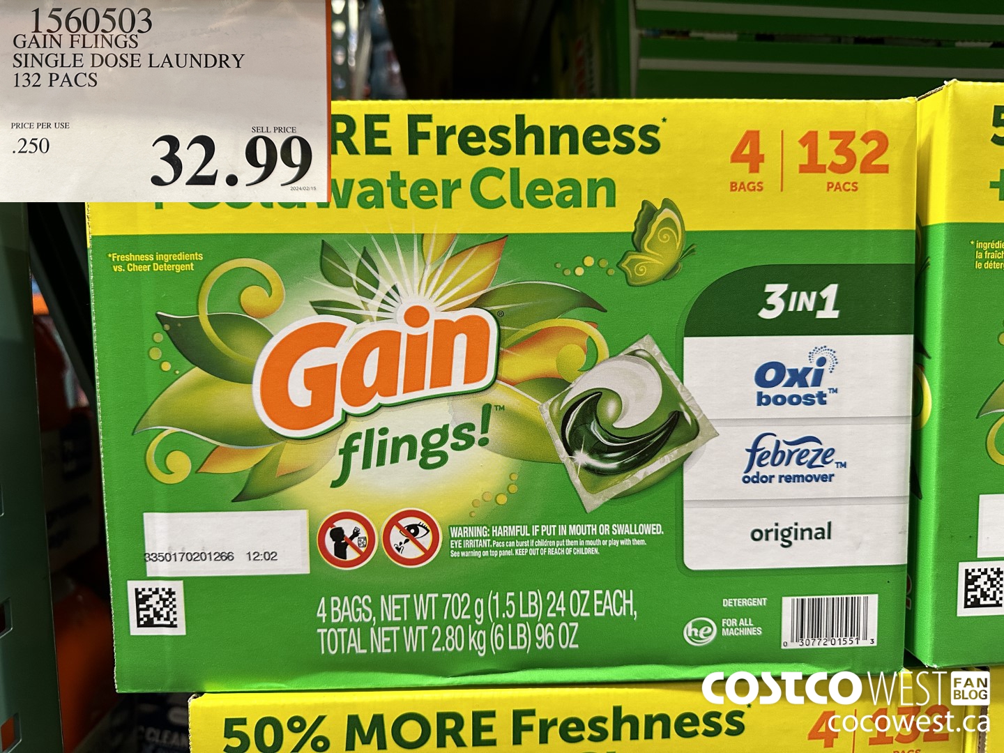 1560503 GAIN FLINGS SINGLE DOSE LAUNDRY 132 pacs $32.99