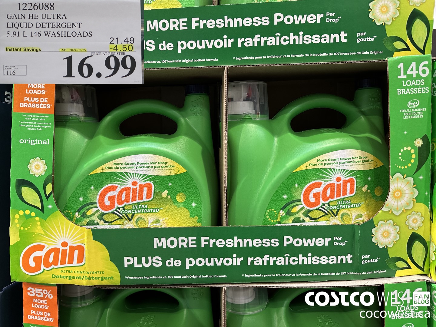 1226088 GAIN HE ULTRA LIQUID DETERGENT 5.91 L 146 WASHLOADS ($4.50 INSTANT SAVINGS EXPIRES ON 2024-02-25) $16.99