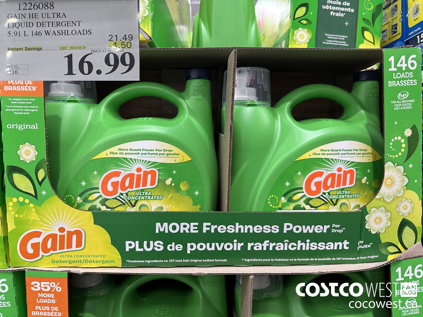 1226088 GAIN HE ULTRA LIQUID DETERGENT 5.91 L 146 WASHLOADS ($4.50 INSTANT SAVINGS EXPIRES ON 2024-02-25) $16.99