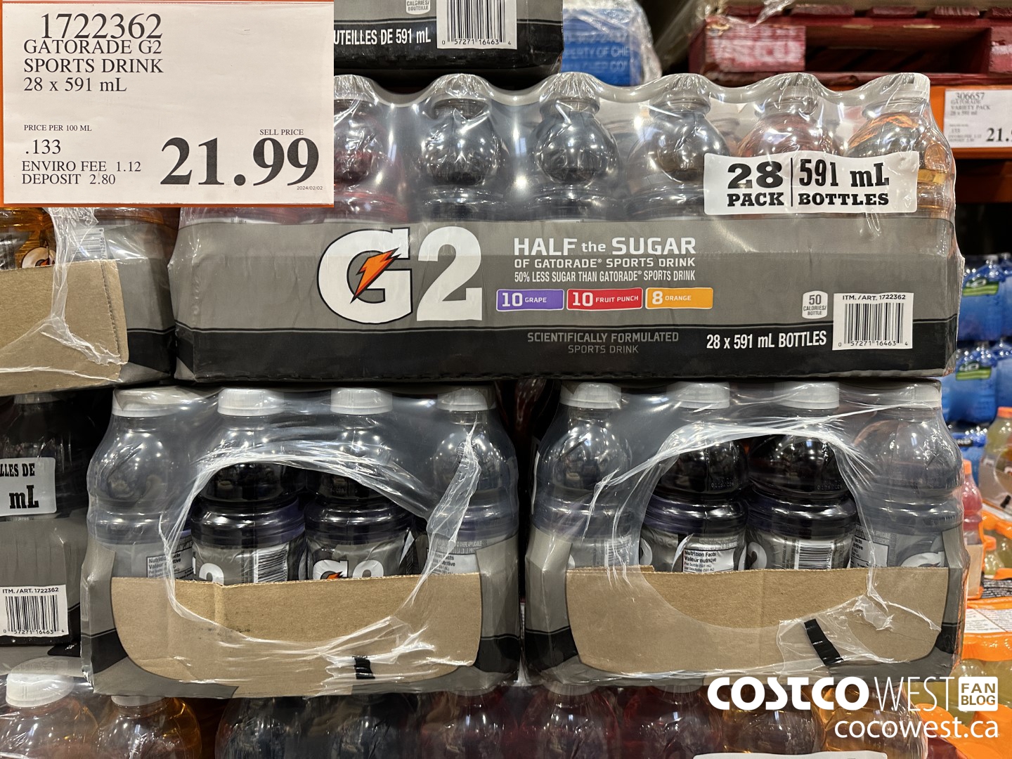 1722362 GATORADE G2 SPORTS DRINK 28 X 591 ML $21.99