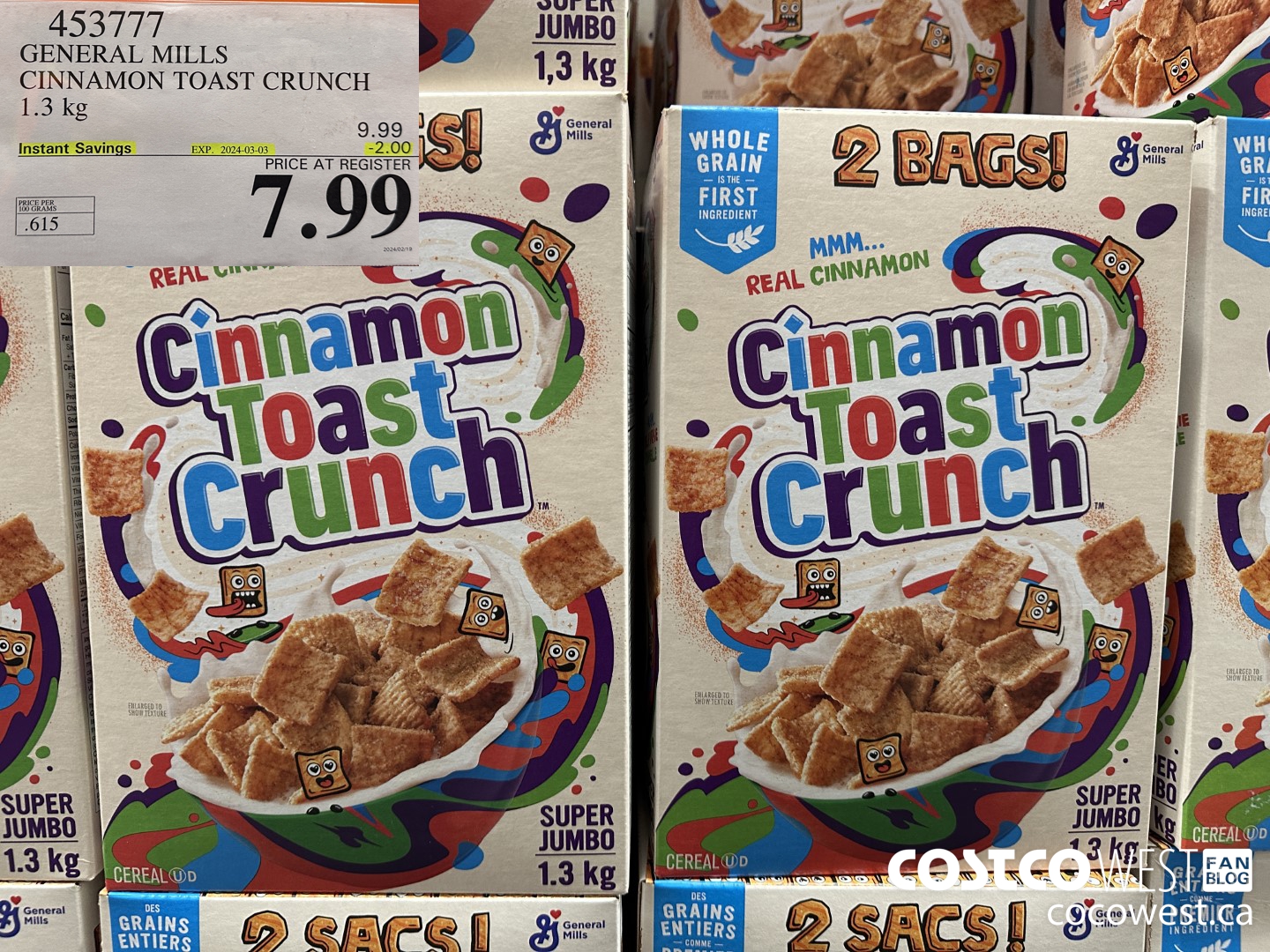 453777 GENERAL MILLS CINNAMON TOAST CRUNCH 1.3 kg ($2.00 INSTANT SAVINGS EXPIRES ON 2024-03-03) $7.99