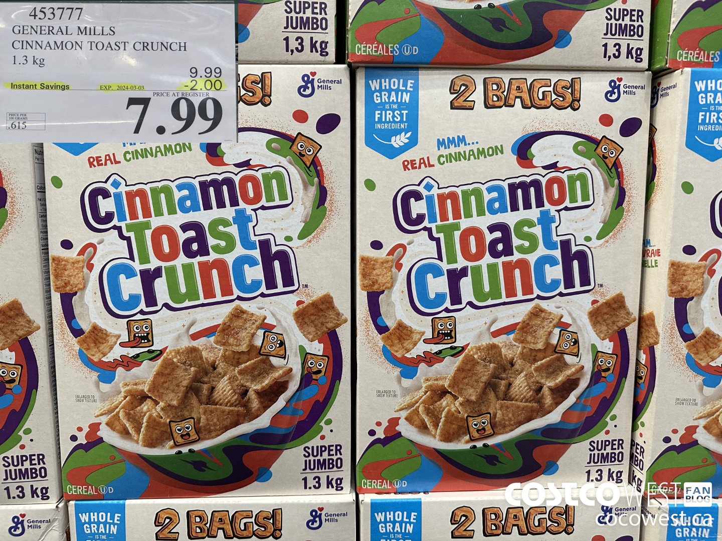 453777 GENERAL MILLS CINNAMON TOAST CRUNCH 1.3 kg ($2.00 INSTANT SAVINGS EXPIRES ON 2024-03-03) $7.99