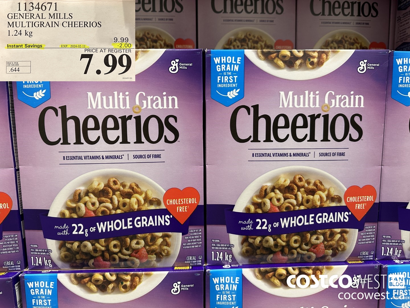 1134671 GENERAL MILLS MULTIGRAIN CHEERIOS 1.24 kg ($2.00 INSTANT SAVINGS EXPIRES ON 2024-02-11) $7.99