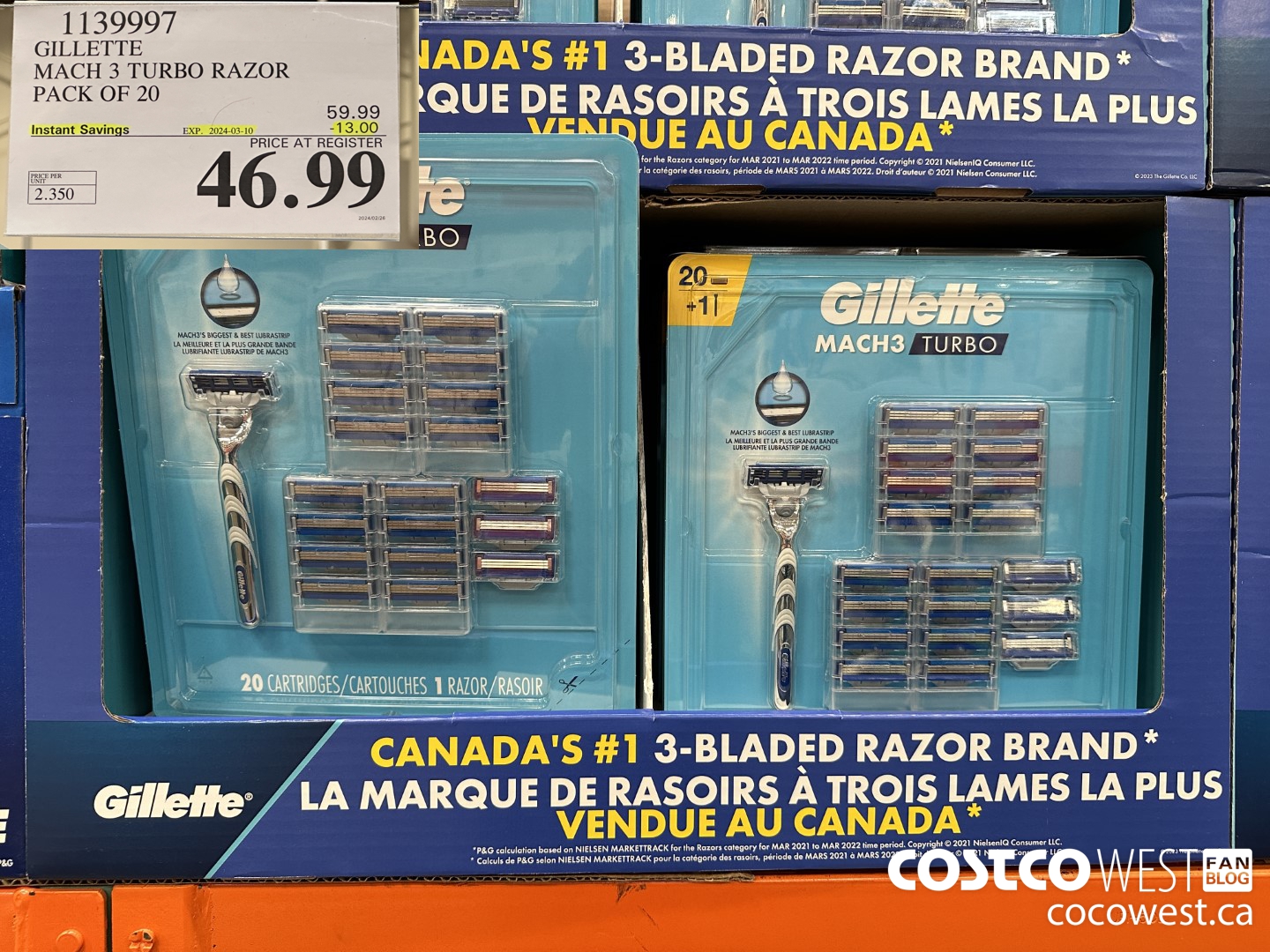 1139997 GILLETTE MACH3 TURBO RAZOR + 20 CARTRIDGES ($13.00 INSTANT SAVINGS EXPIRES ON 2024-03-10) $46.99