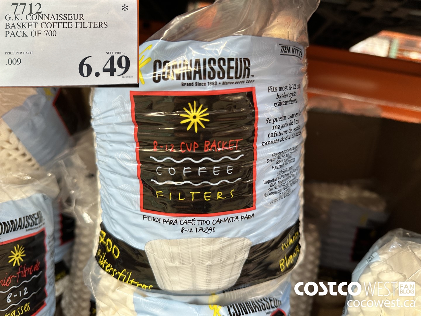 7712 G.K. CONNAISSEUR BASKET COFFEE FILTERS PACK OF 700 $6.49