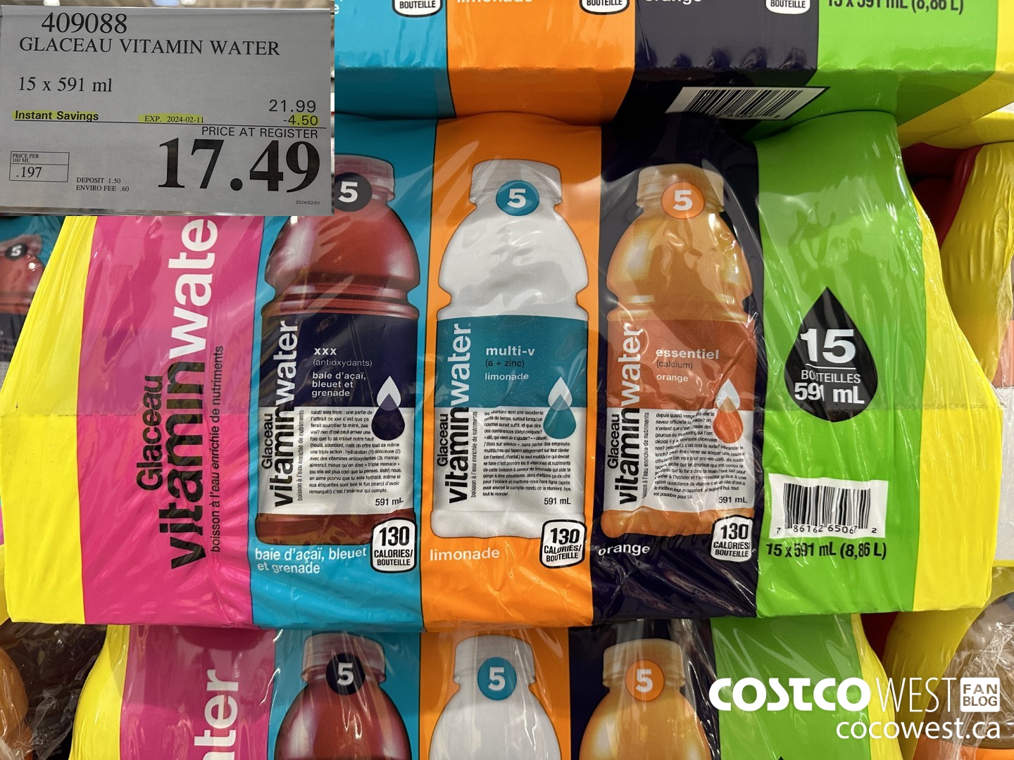 409088 GLACEAU VITAMIN WATER 15 x 591 ml ($4.50 INSTANT SAVINGS EXPIRES ON 2024-02-11) $17.49