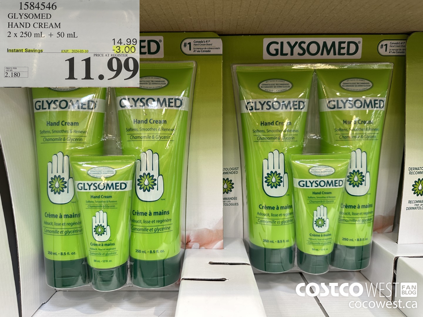1584546 GLYSOMED HAND CREAM 2 x 250 mL + 50 mL  ($3.00 INSTANT SAVINGS EXPIRES ON 2024-03-10) $11.99