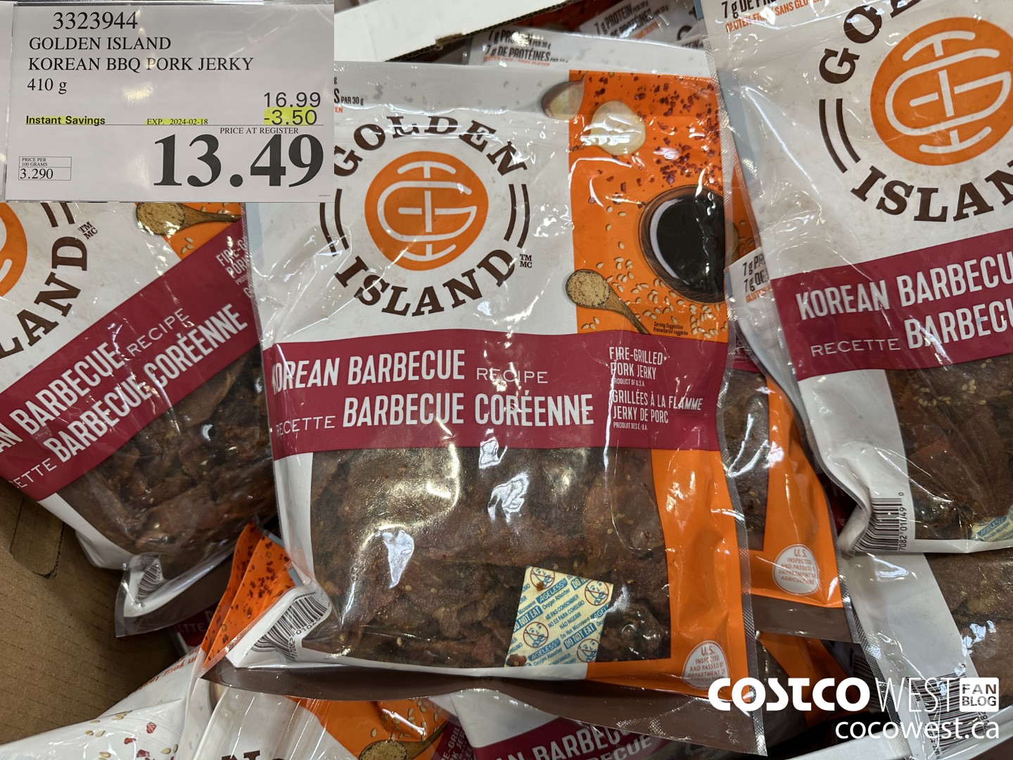 3323944 GOLDEN ISLAND KOREAN BBQ PORK JERKY 410G ($3.50 INSTANT SAVINGS EXPIRES ON 2024-02-18) $13.49