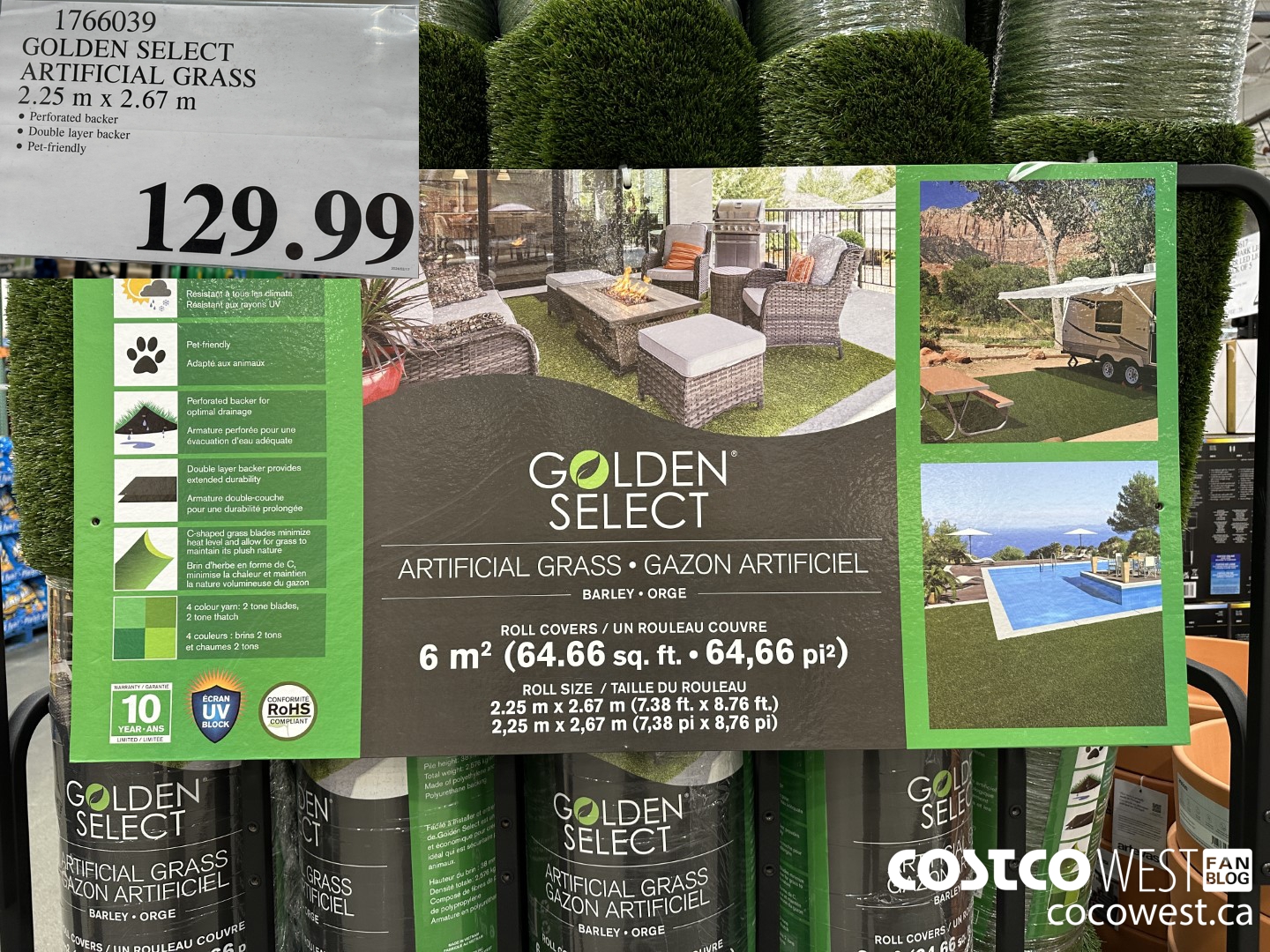 1766039 GOLDEN SELECT ARTIFICIAL GRASS 2.25 M X 2.67 M $129.99