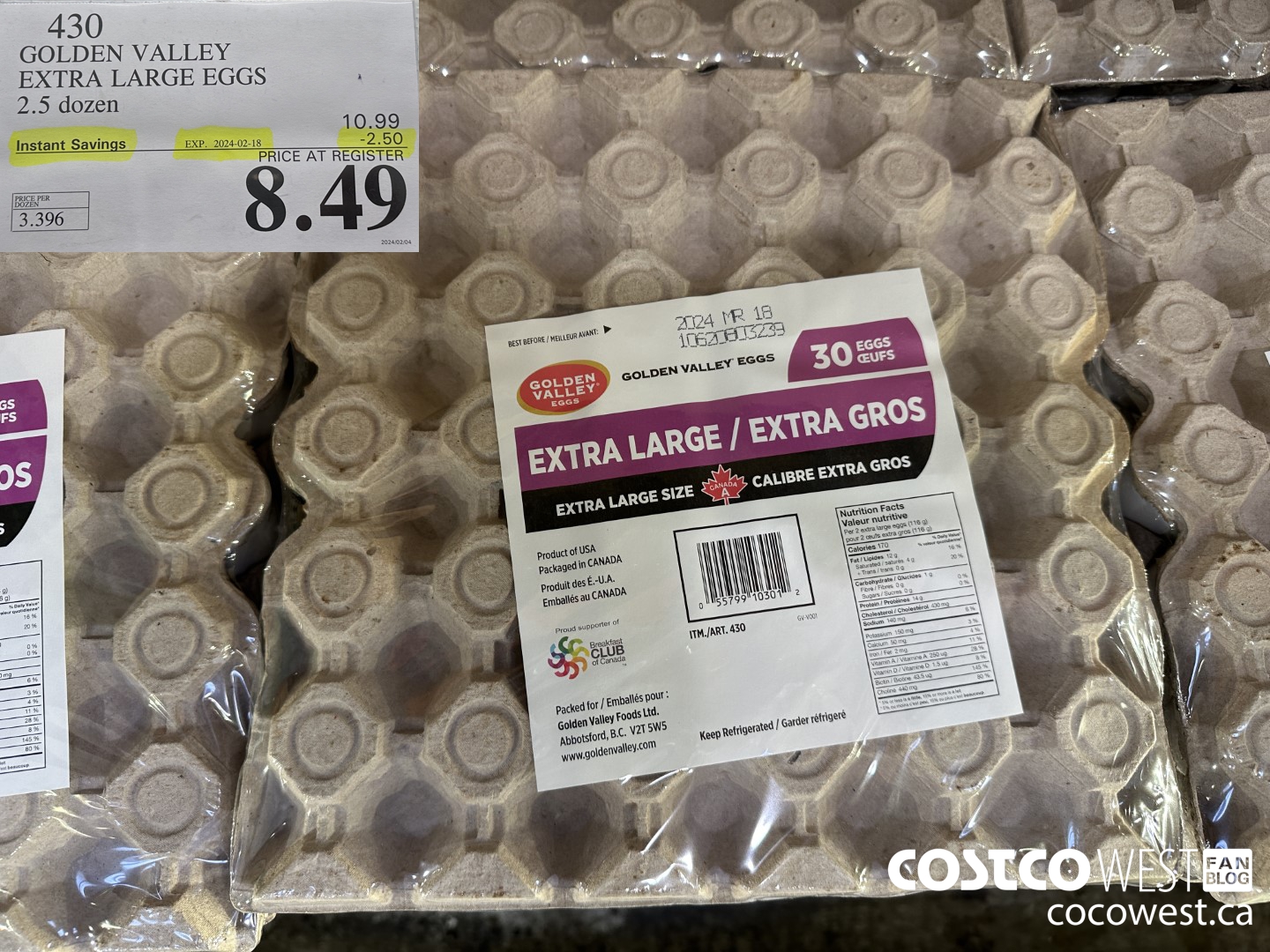 430 GOLDEN VALLEY EXTRA LARGE EGGS 2.5 dozen ($2.50 INSTANT SAVINGS EXPIRES ON 2024-02-18) $8.49