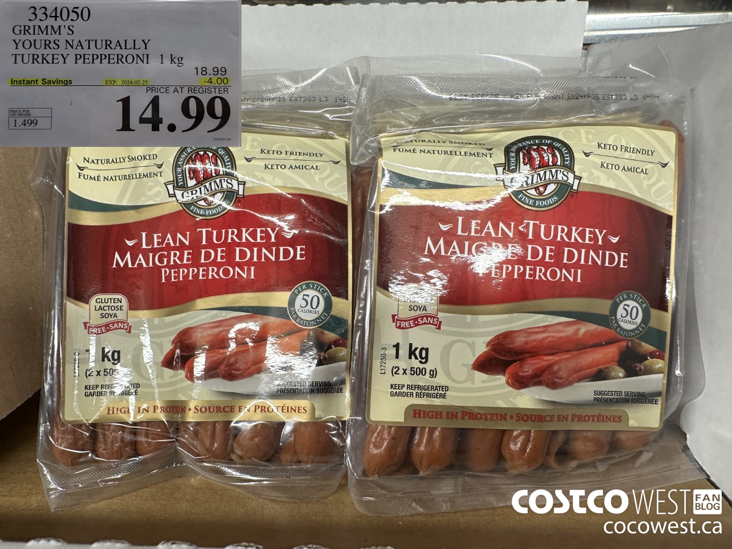 334050 GRIMM'S YOURS NATURALLY TURKEY PEPPERONI 1 kg ($4.00 INSTANT SAVINGS EXPIRES ON 2024-02-25) $14.99