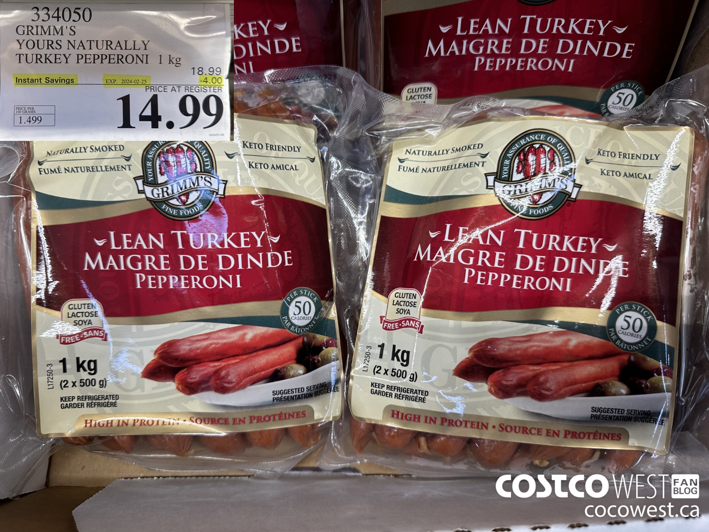 334050 GRIMM'S YOURS NATURALLY TURKEY PEPPERONI 1 kg ($4.00 INSTANT SAVINGS EXPIRES ON 2024-02-25) $14.99