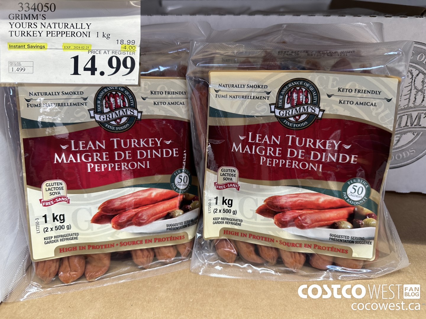 334050 GRIMM'S YOURS NATURALLY TURKEY PEPPERONI 1 kg ($4.00 INSTANT SAVINGS EXPIRES ON 2024-02-25) $14.99