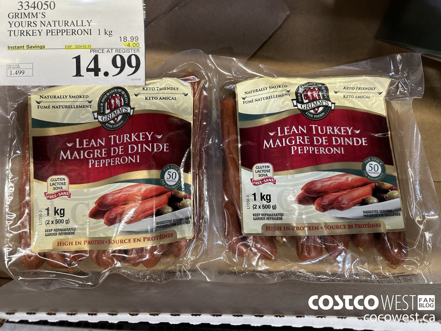 334050 GRIMM'S YOURS NATURALLY TURKEY PEPPERONI 1 kg ($4.00 INSTANT SAVINGS EXPIRES ON 2024-02-25) $14.99