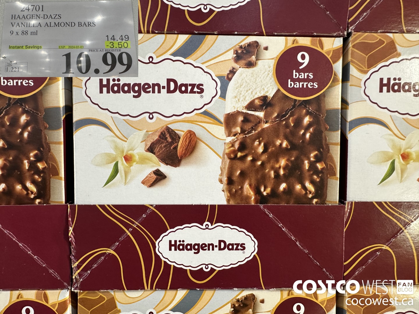 24701 HAAGEN-DAZS ICE CREAM BARS 9 x 88 ml ($3.50 INSTANT SAVINGS EXPIRES ON 2024-03-03) $10.99