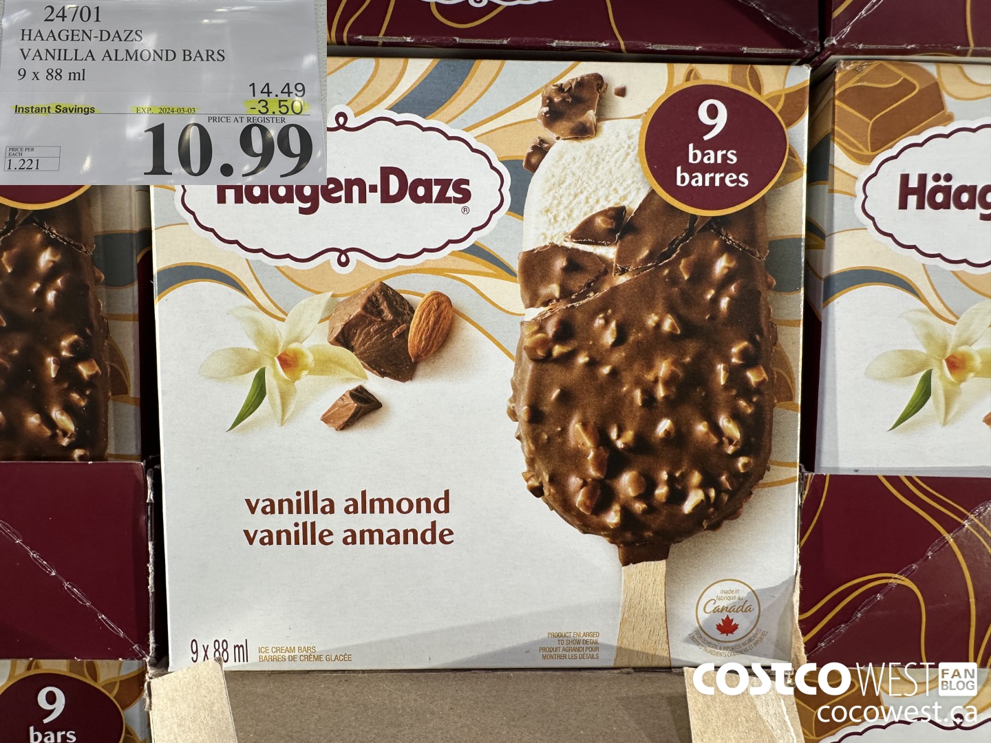 24701 HAAGEN-DAZS ICE CREAM BARS 9 x 88 ml ($3.50 INSTANT SAVINGS EXPIRES ON 2024-03-03) $10.99