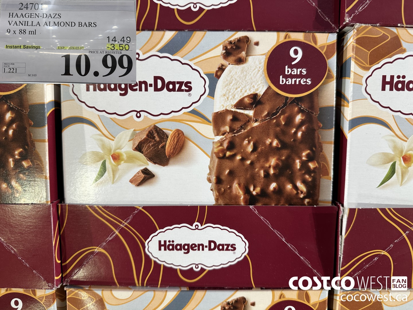 24701 HAAGEN-DAZS ICE CREAM BARS 9 x 88 ml ($3.50 INSTANT SAVINGS EXPIRES ON 2024-03-03) $10.99