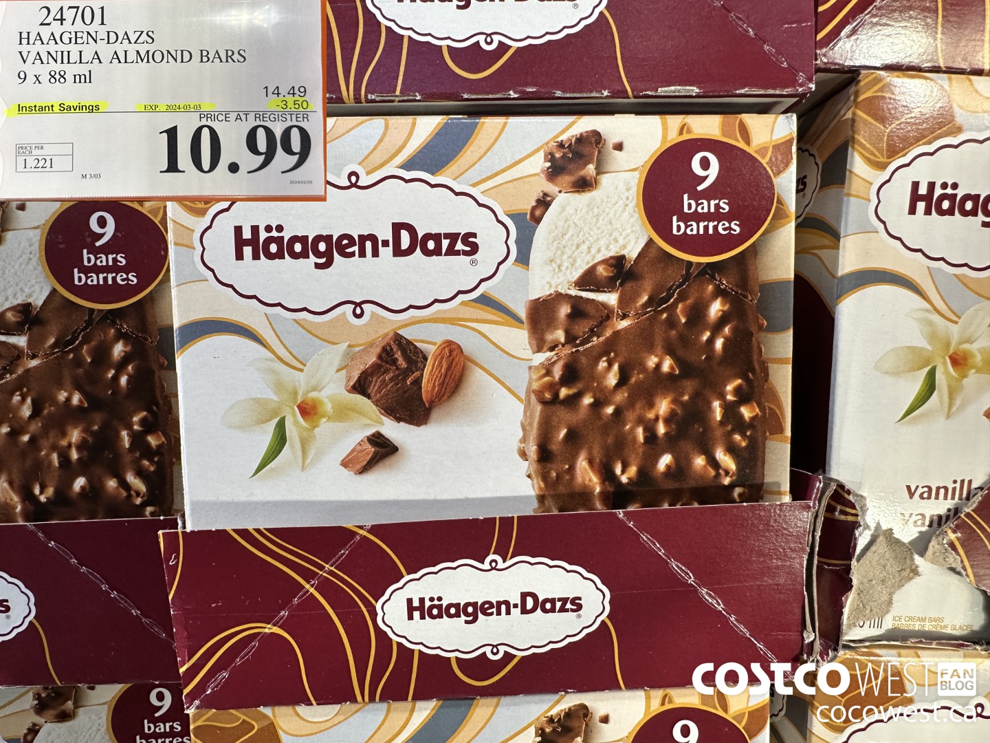 24701 HAAGEN-DAZS ICE CREAM BARS 9 x 88 ml ($3.50 INSTANT SAVINGS EXPIRES ON 2024-03-03) $10.99