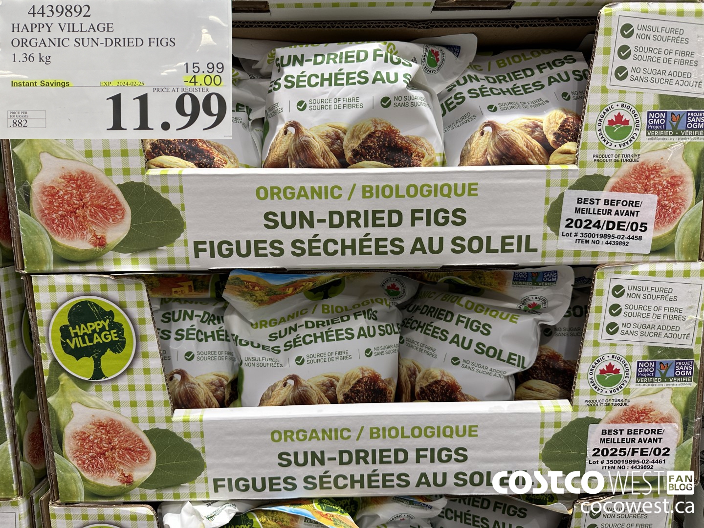 4439892 HAPPY VILLAGE ORGANIC SUN-DRIED FIGS 1.36KG ($4.00 INSTANT SAVINGS EXPIRES ON 2024-02-25) $11.99
