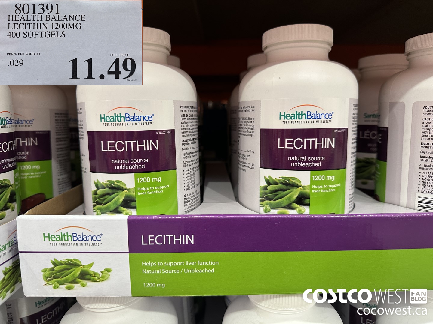 801391 HEALTH BALANCE LECITHIN 1200MG 400 SOFTGELS $11.49