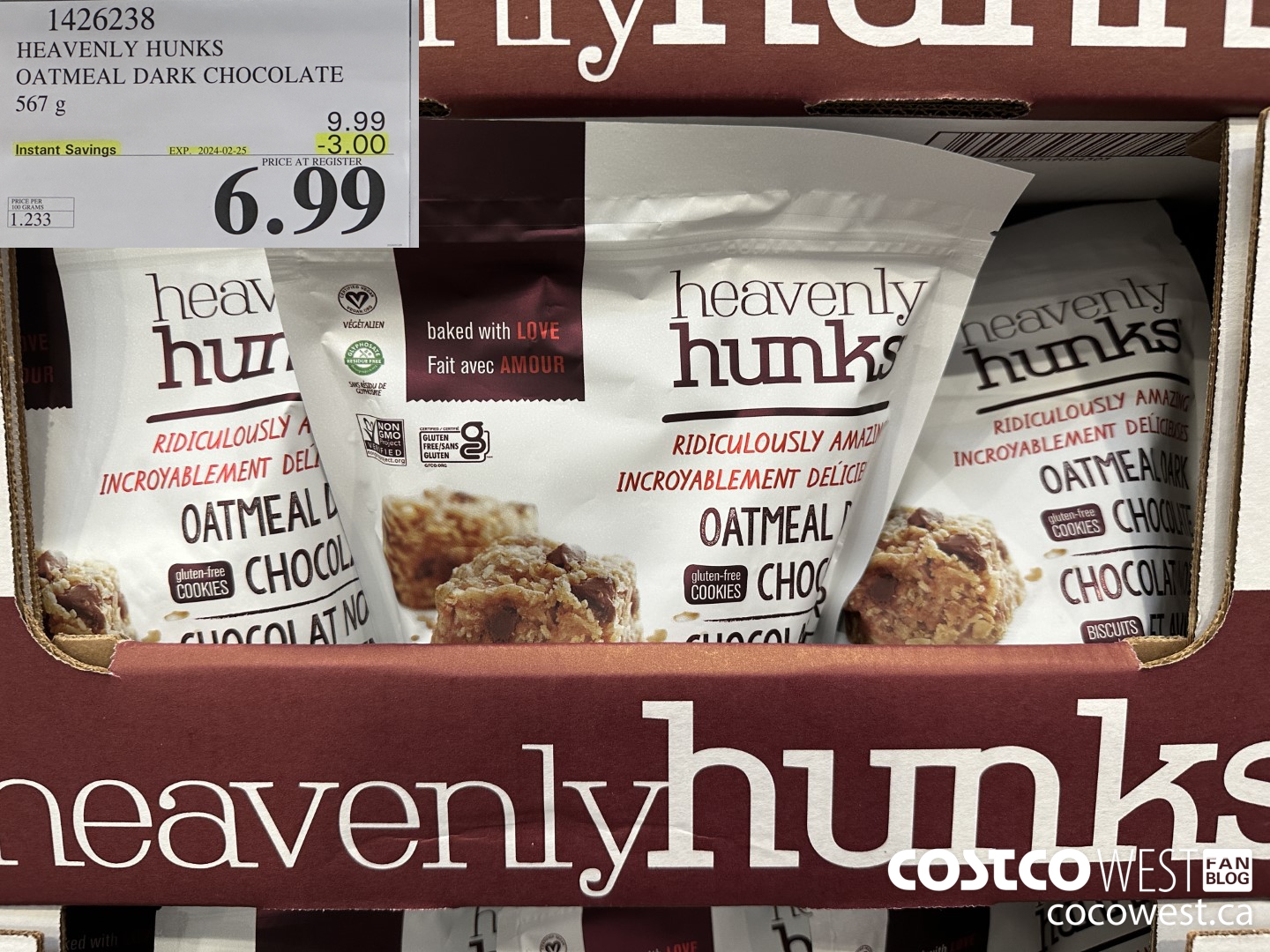 1426238 HEAVENLY HUNKS OATMEAL DARK CHOCOLATE 567g ($3.00 INSTANT SAVINGS EXPIRES ON 2024-02-25) $6.99