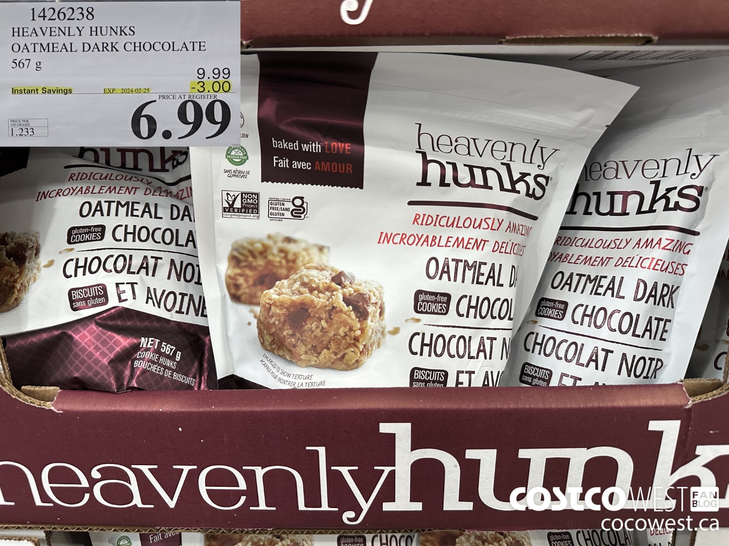 1426238 HEAVENLY HUNKS OATMEAL DARK CHOCOLATE 567g ($3.00 INSTANT SAVINGS EXPIRES ON 2024-02-25) $6.99