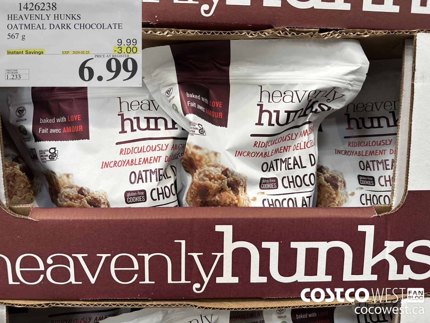 1426238 HEAVENLY HUNKS OATMEAL DARK CHOCOLATE 567g ($3.00 INSTANT SAVINGS EXPIRES ON 2024-02-25) $6.99