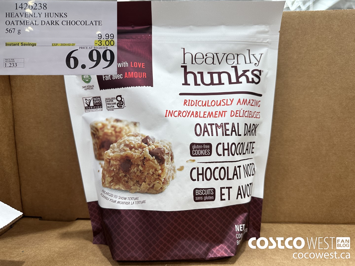 1426238 HEAVENLY HUNKS OATMEAL DARK CHOCOLATE 567g ($3.00 INSTANT SAVINGS EXPIRES ON 2024-02-25) $6.99