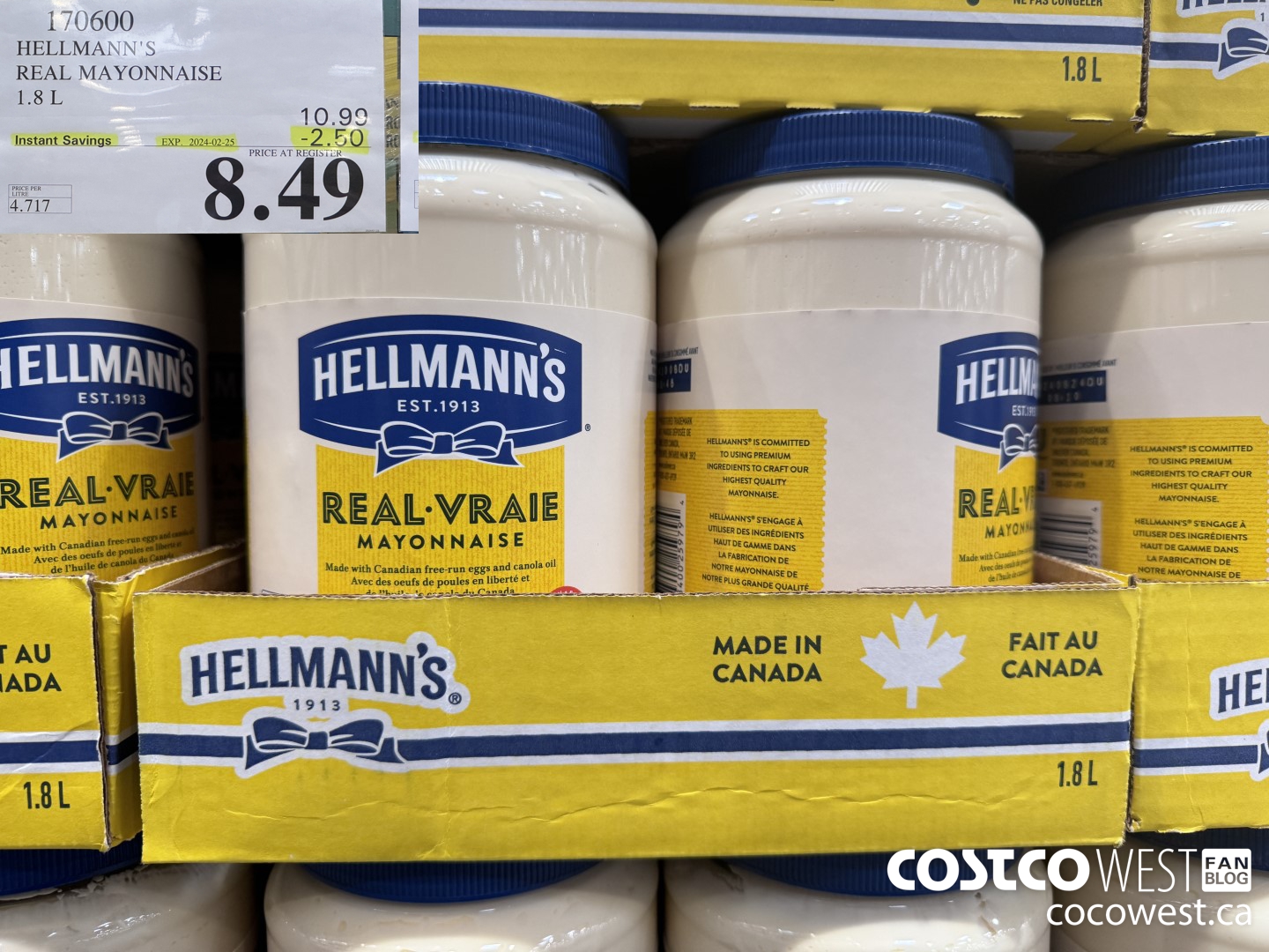 170600 HELLMANN'S REGULAR MAYONNAISE 1.8 L 2024-02-258 ($2.50 INSTANT SAVINGS EXPIRES ON 2024-02-25) $8.49