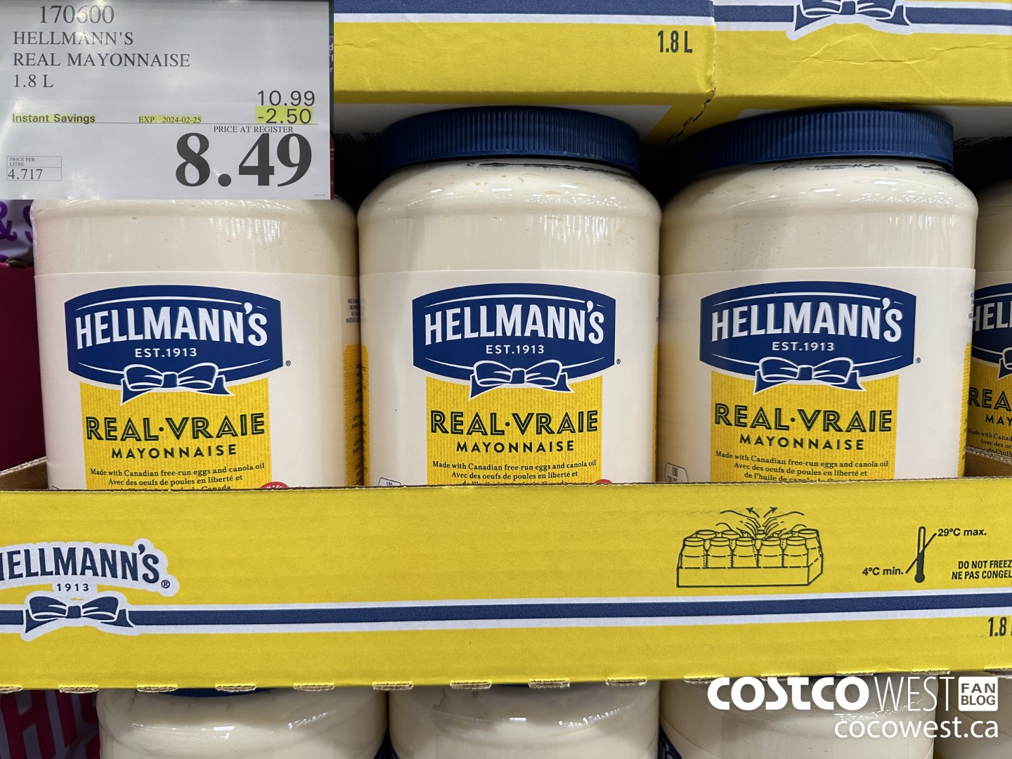 170600 HELLMANN'S REGULAR MAYONNAISE 1.8 L 2024-02-258 ($2.50 INSTANT SAVINGS EXPIRES ON 2024-02-25) $8.49
