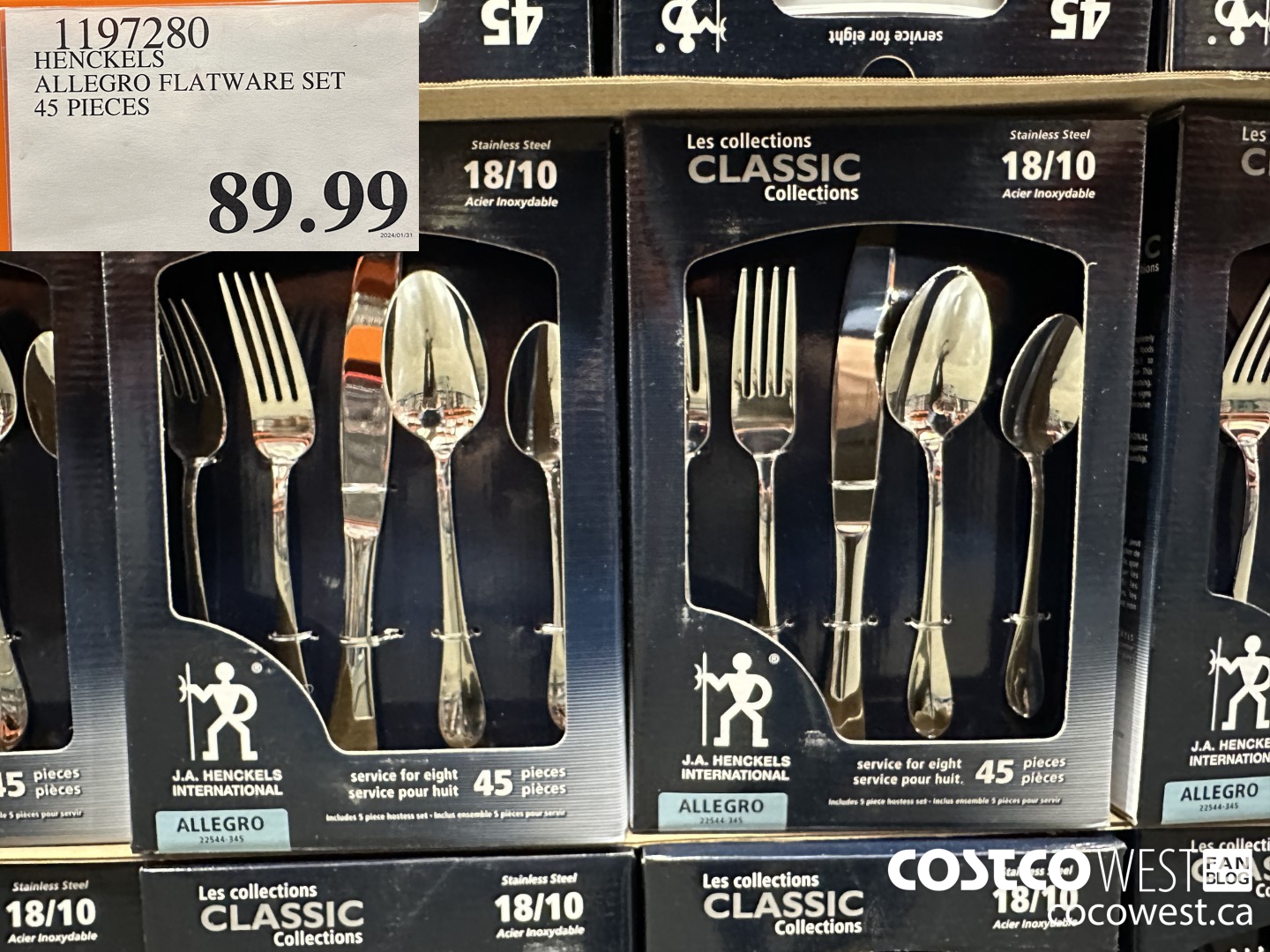 1197280 HENCKELS ALLEGRO FLATWARE SET 45 PIECES $89.99