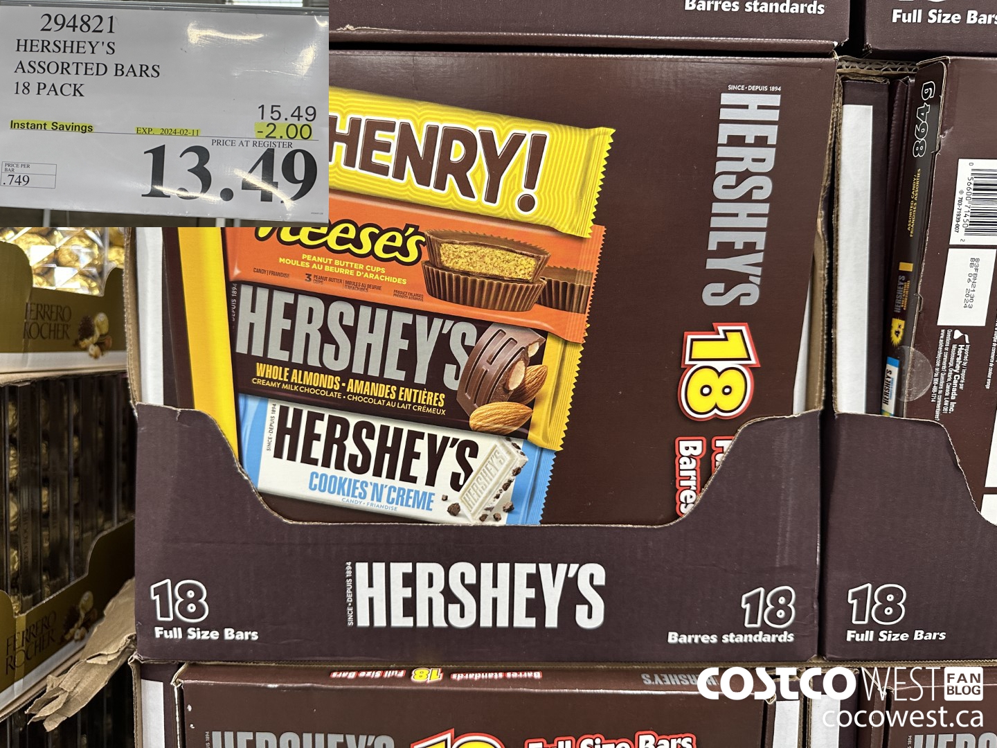 294821 HERSHEY'S ASSORTED BARS 18 PACK ($2.00 INSTANT SAVINGS EXPIRES ON 2024-02-11) $13.49