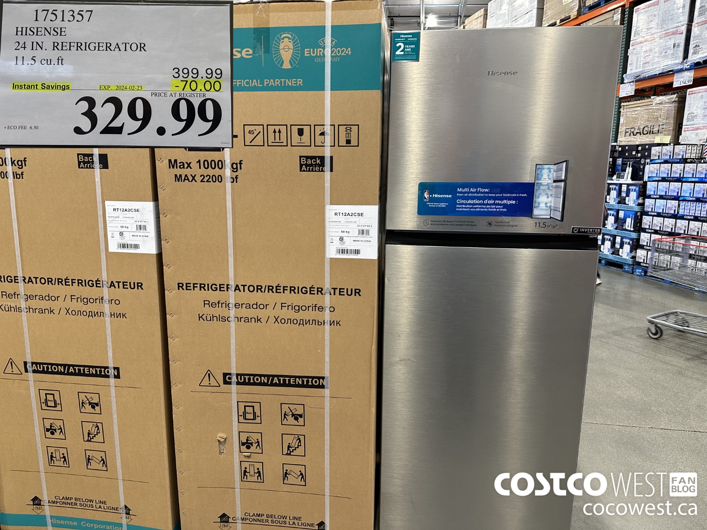 1751357 HISENSE 24 IN. REFRIGERATOR 11.5 CUFT ($70.00 INSTANT SAVINGS EXPIRES ON 2024-02-23) $329.99