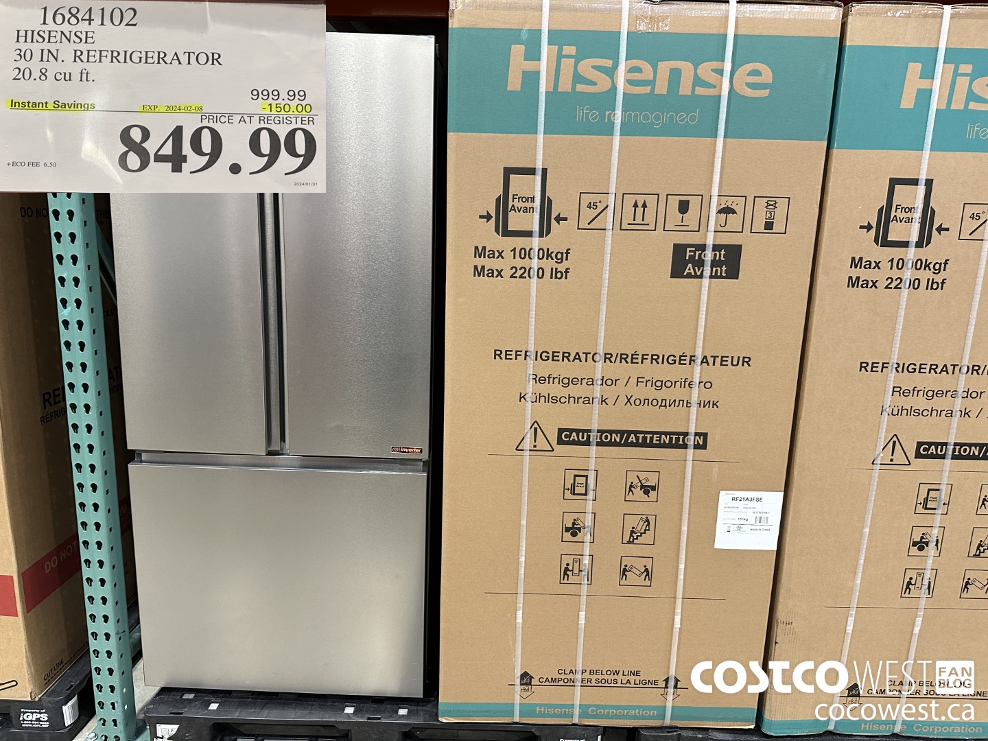 1684102 HISENSE 30 IN. REFRIGERATOR 20.8 CU FT ($150.00 INSTANT SAVINGS EXPIRES ON 2024-02-08) $849.99