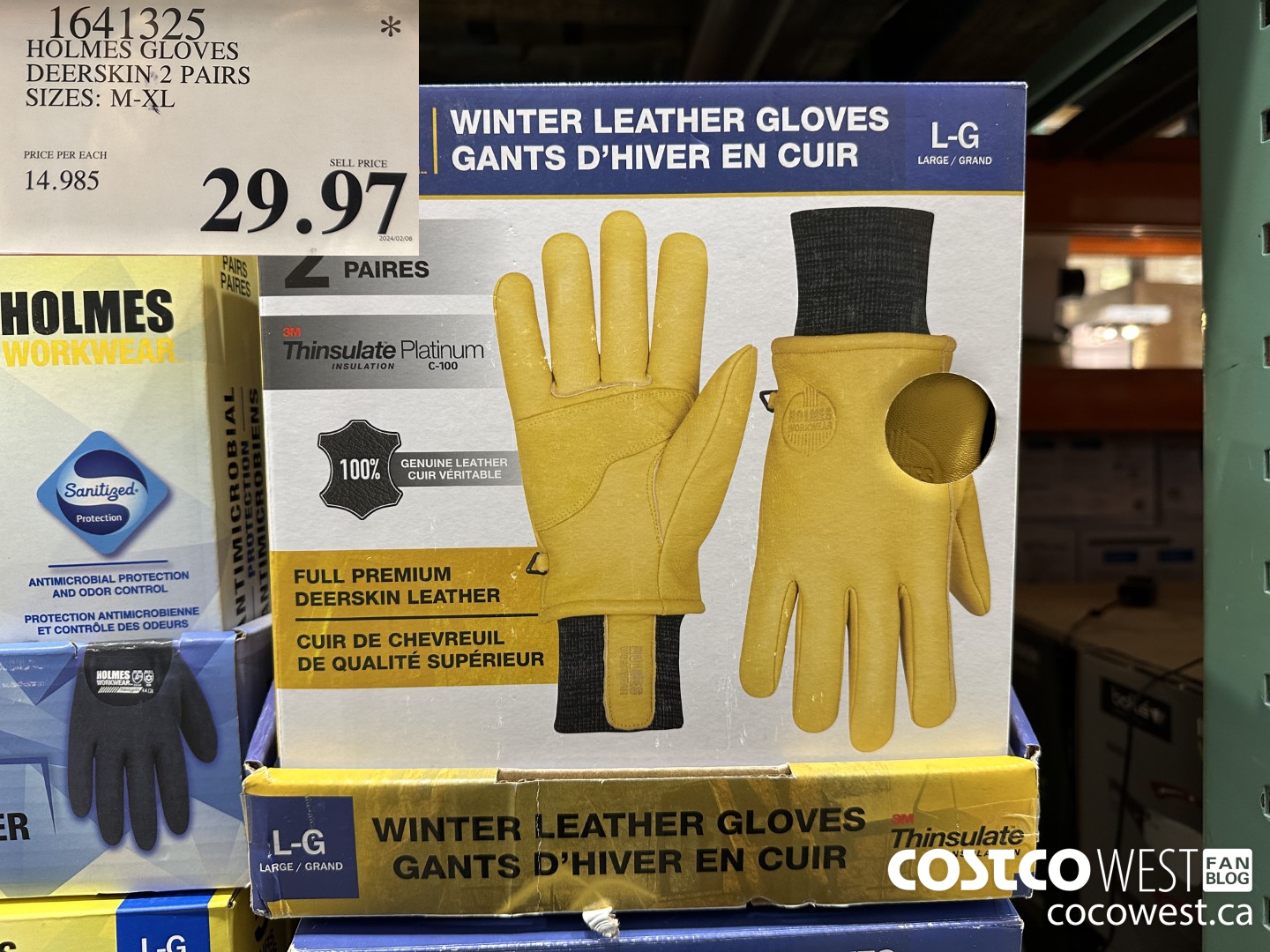 1641325 HOLMES GLOVES DEERSKIN 2 PAIRS SIZES: M-XL $29.97