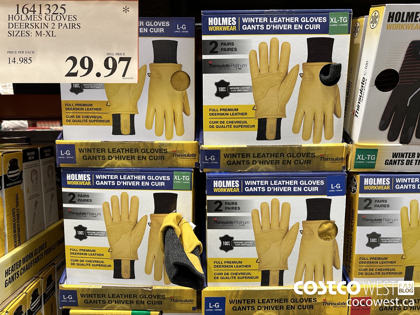 1641325 HOLMES GLOVES DEERSKIN 2 PAIRS SIZES: M-XL $29.97