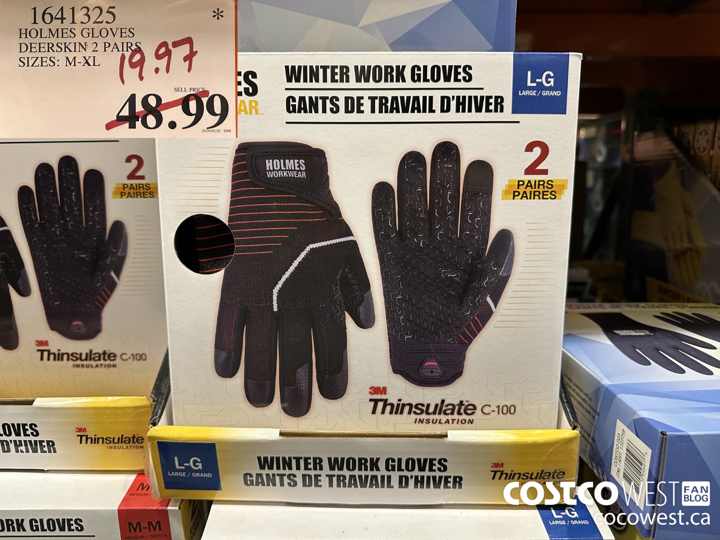 1641325 HOLMES GLOVES DEERSKIN 2 PAIRS SIZES: M-XL $19.97