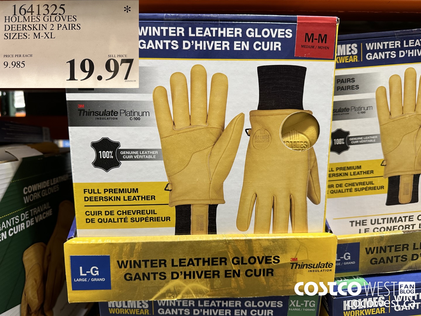 1641325 HOLMES GLOVES DEERSKIN 2 PAIRS SIZES: M-XL $19.97