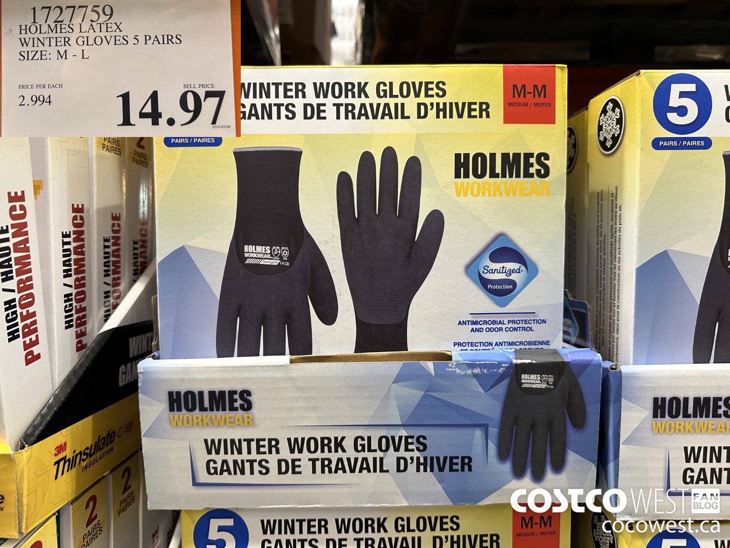 1727759 HOLMES LATEX WINTER GLOVES 5 PAIRS SIZE M-L $14.97