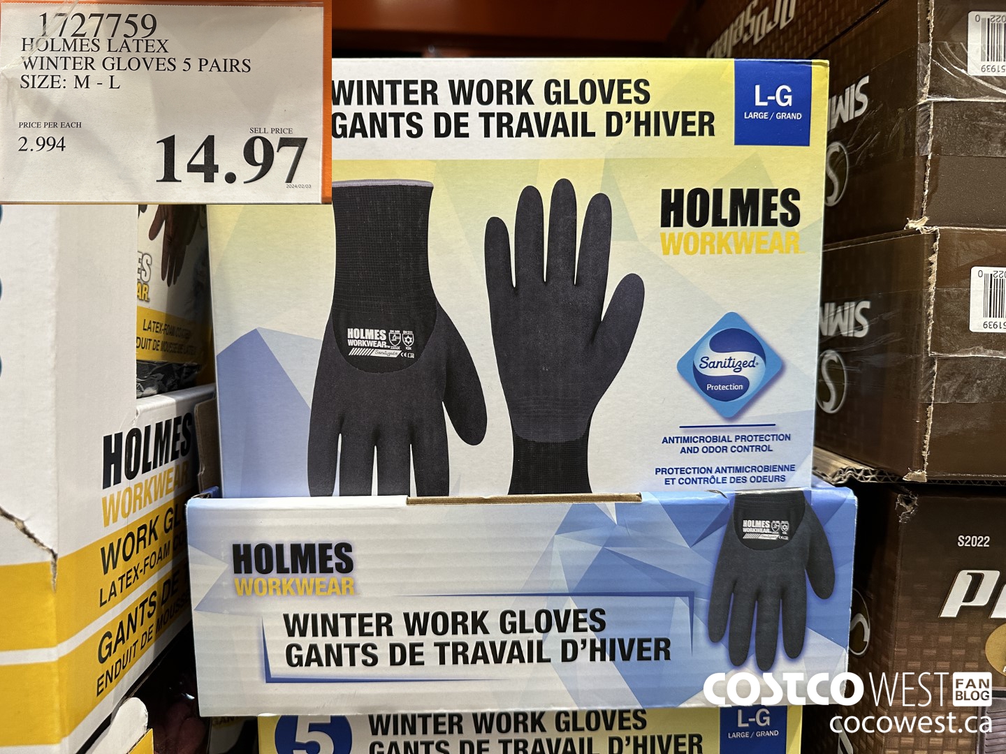 1727759 HOLMES LATEX WINTER GLOVES 5 PAIRS SIZE M-L $14.97