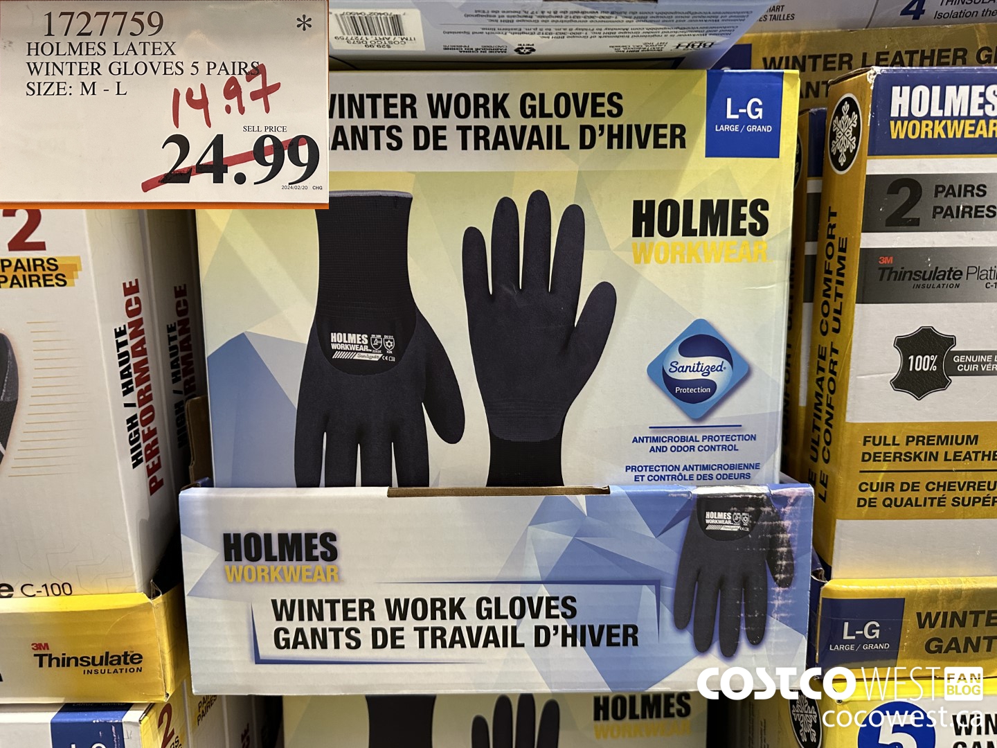 1727759 HOLMES LATEX WINTER GLOVES 5 PAIRS SIZE M-L $14.97