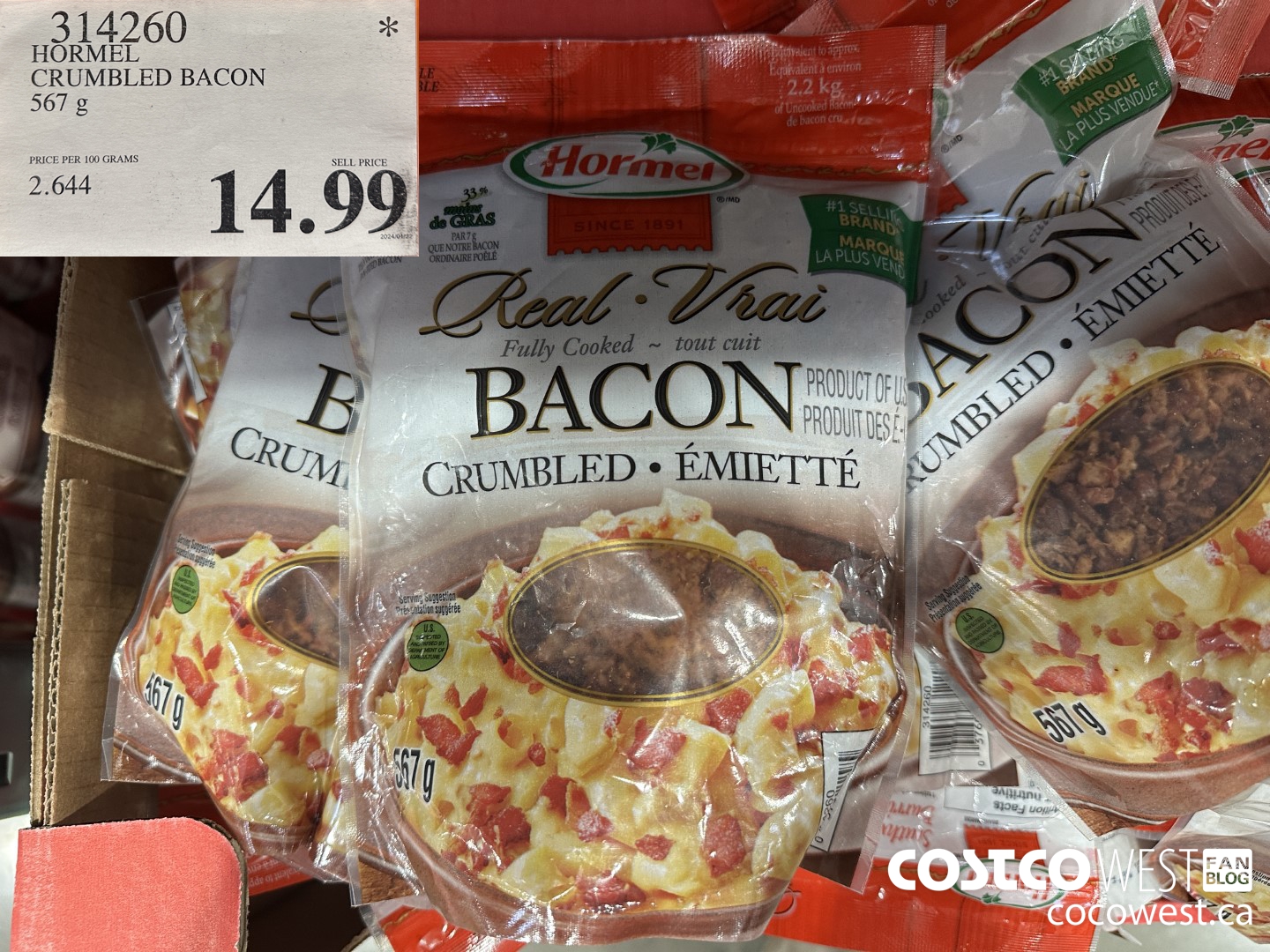 314260 HORMEL CRUMBLED BACON 567 g $14.99
