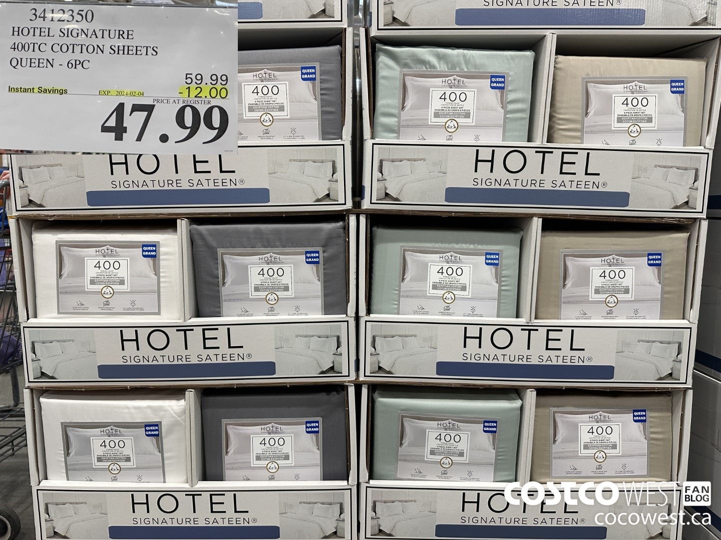 3412350 HOTEL SIGNATURE 400TC COTTON SHEETS QUEEN 6PC ($12.00 INSTANT SAVINGS EXPIRES ON 2024-02-04) $47.99