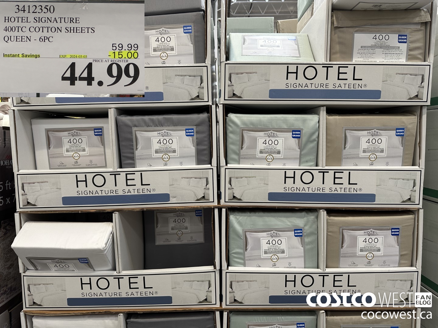 3412350 HOTEL SIGNATURE 400TC COTTON SHEETS QUEEN 6PC ($15.00 INSTANT SAVINGS EXPIRES ON 2024-03-03) $44.99