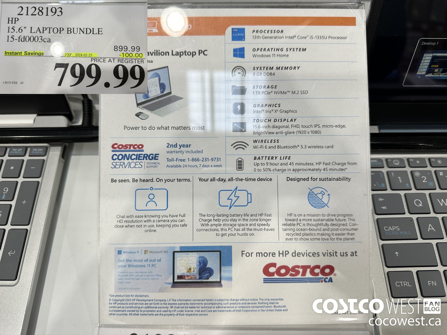 2128193 HP 15.6IN LAPTOP COMPUTER 15-FD0003CA ($100.00 INSTANT SAVINGS EXPIRES ON 2024-02-25) $799.99