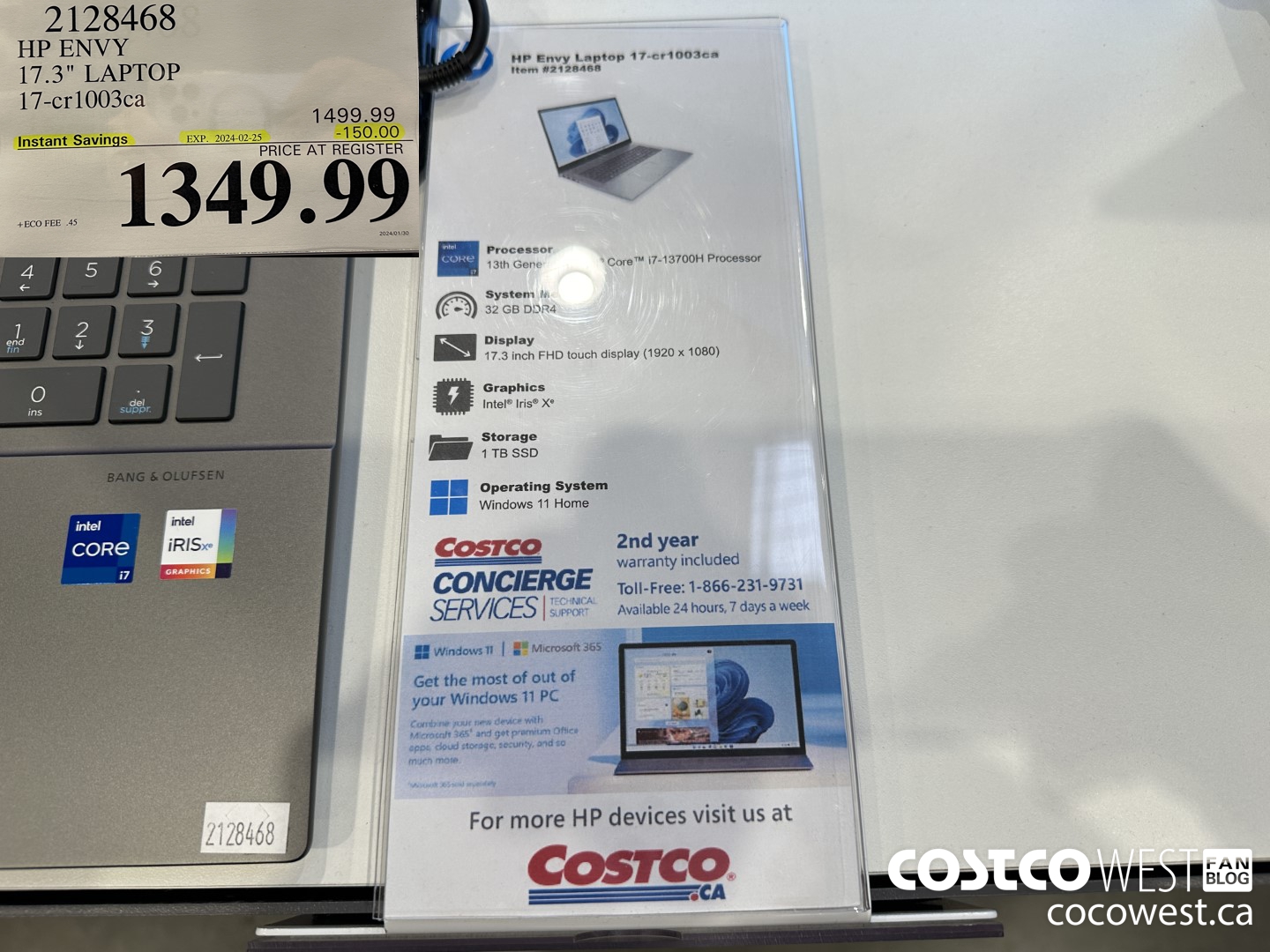 2128468 HP ENVY 17.3IN LAPTOP COMPUTER 17-CR1003CA ($150.00 INSTANT SAVINGS EXPIRES ON 2024-02-25) $1349.99