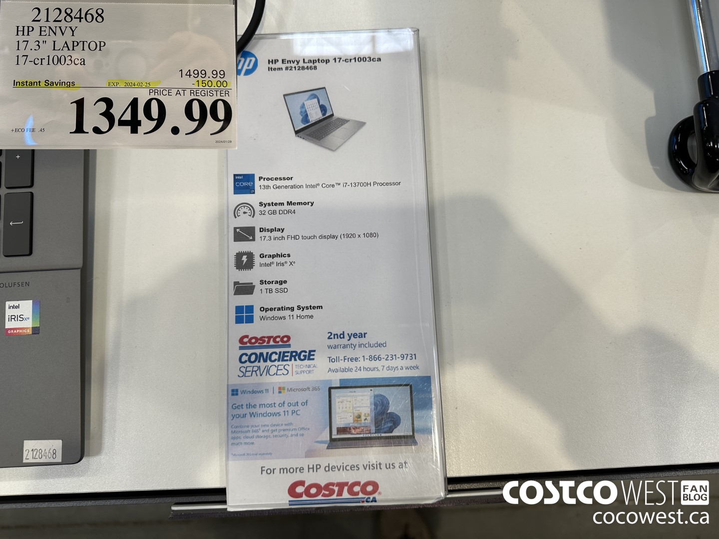 2128468 HP ENVY 17.3IN LAPTOP COMPUTER 17-CR1003CA ($150.00 INSTANT SAVINGS EXPIRES ON 2024-02-25) $1349.99