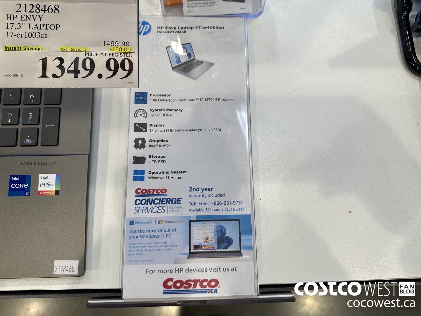 2128468 HP ENVY 17.3IN LAPTOP COMPUTER 17-CR1003CA ($150.00 INSTANT SAVINGS EXPIRES ON 2024-02-25) $1349.99