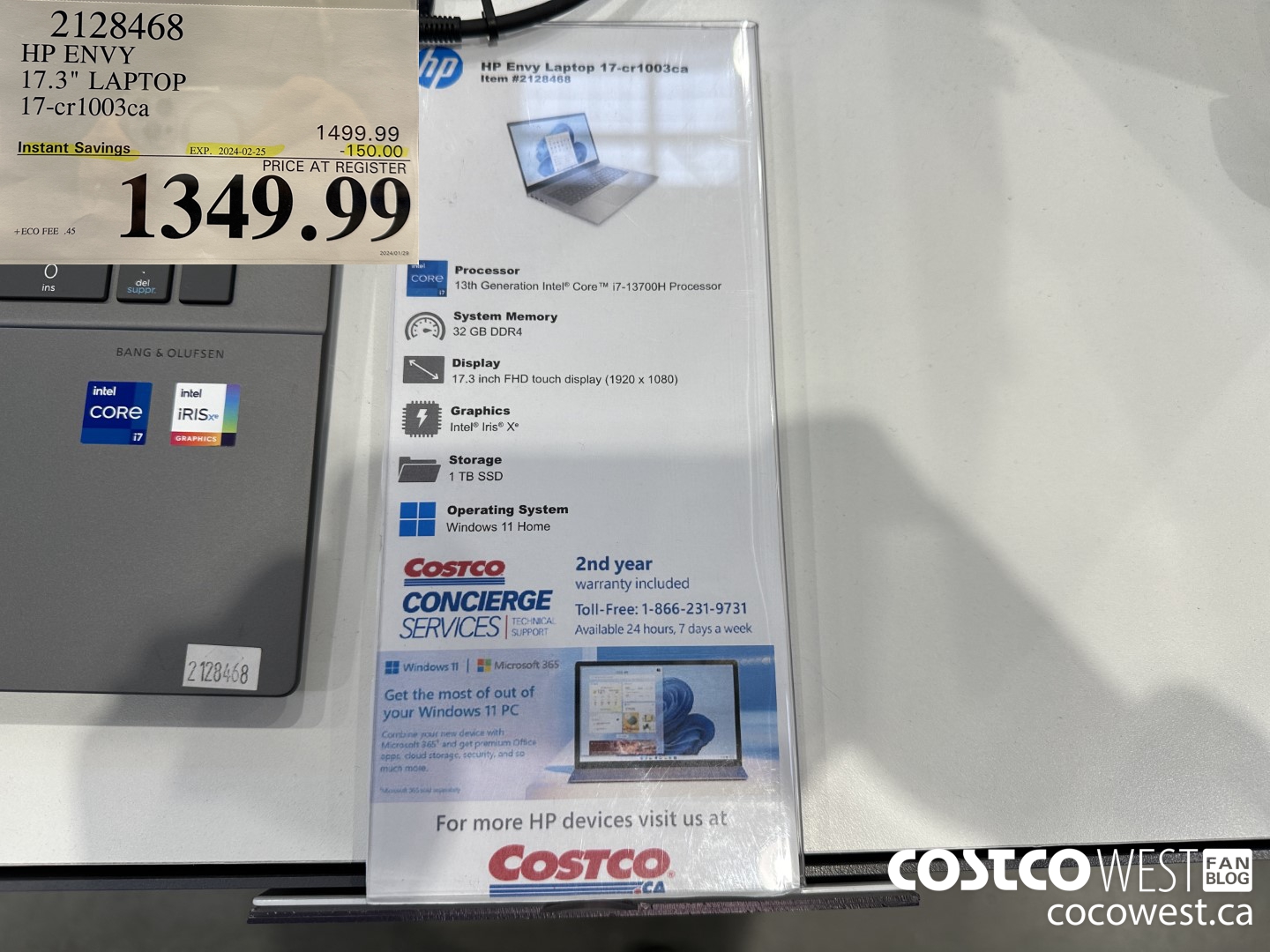 2128468 HP ENVY 17.3IN LAPTOP COMPUTER 17-CR1003CA ($150.00 INSTANT SAVINGS EXPIRES ON 2024-02-25) $1349.99